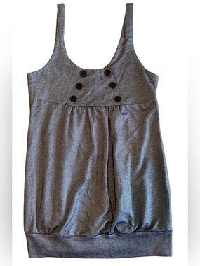French Atmosphere XL Grey Tunic Tank Top Y2K Bubble Hem Sailor Button USA Soft